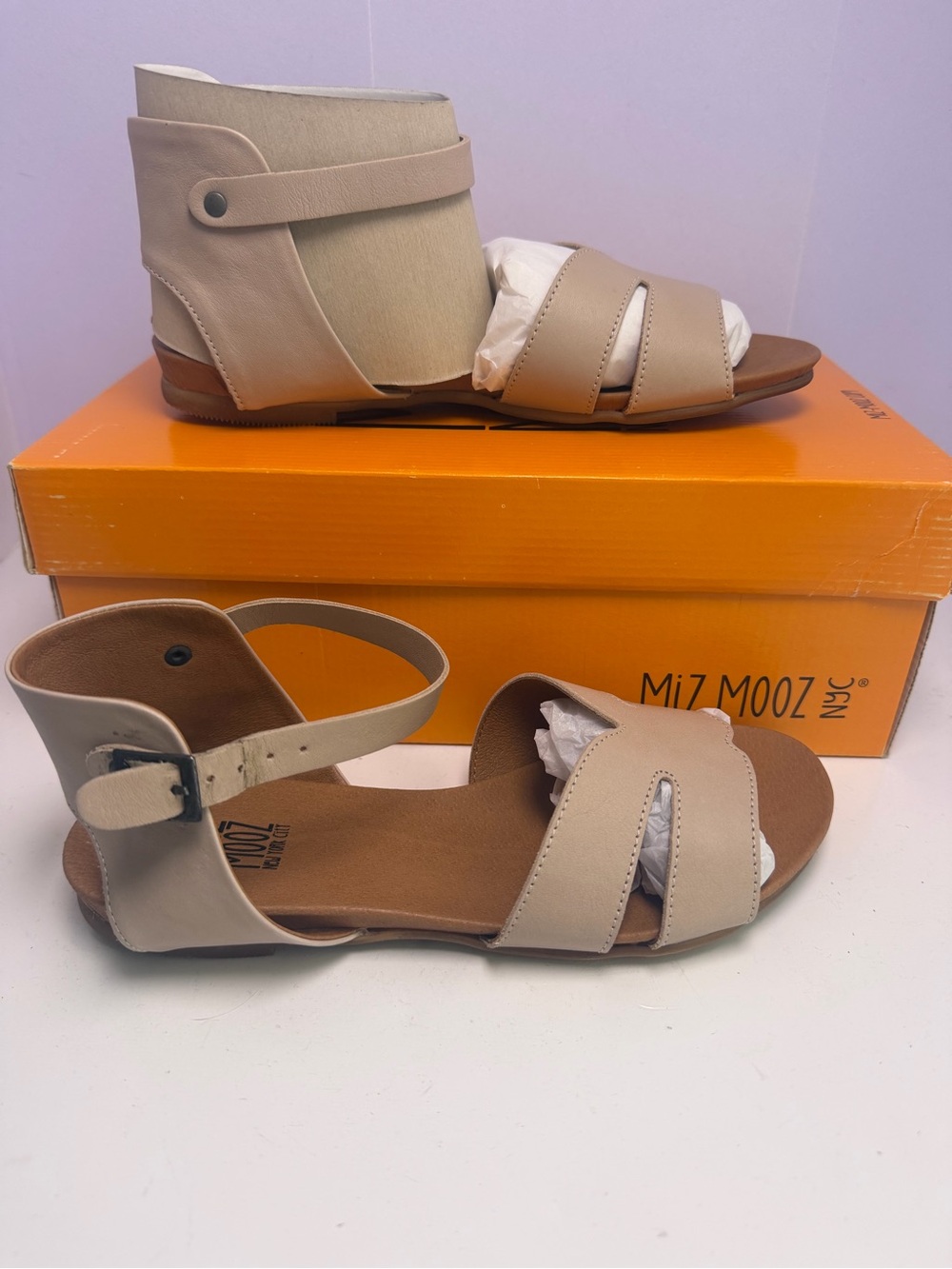 Miz Mooz Beige Open-Toe Ankle-Strap Flat Sandals